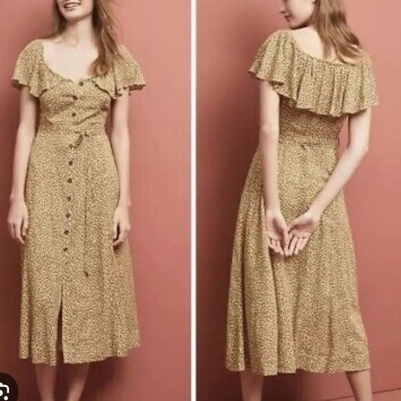 ANTHROPOLOGIE BOLONO CHEETAH PRINT BUTTON UP RUFFLE BELTED DRESS size 16W NWOT - Picture 3 of 7